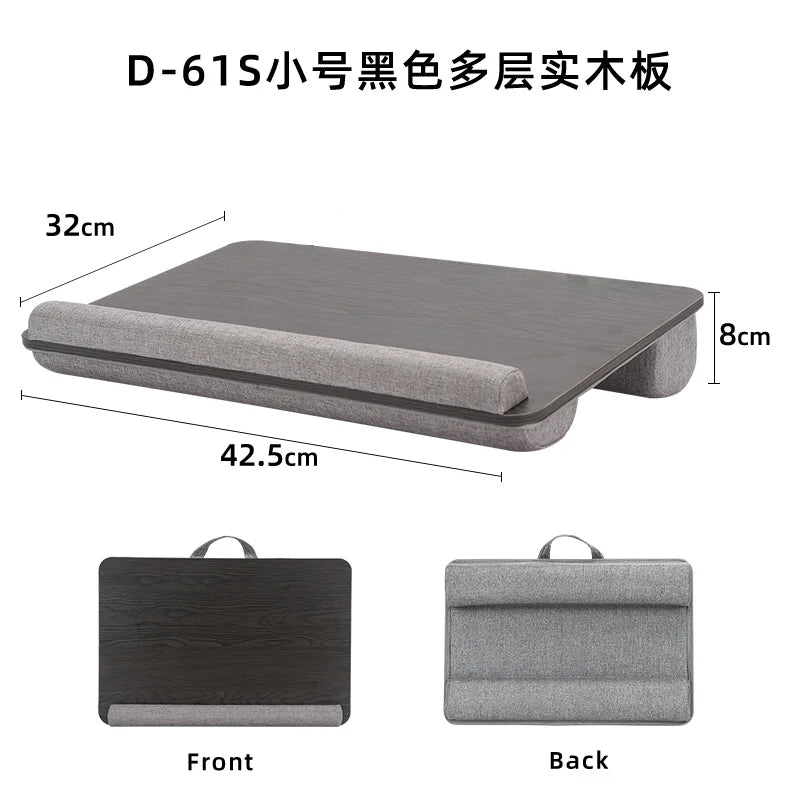 Mumucc Wooden Suspended Bed Study Table, Portable 15 Inch Laptop Desk With Handle, Sponge Cushion AND ABS Slot,Black,Khaki,Brown