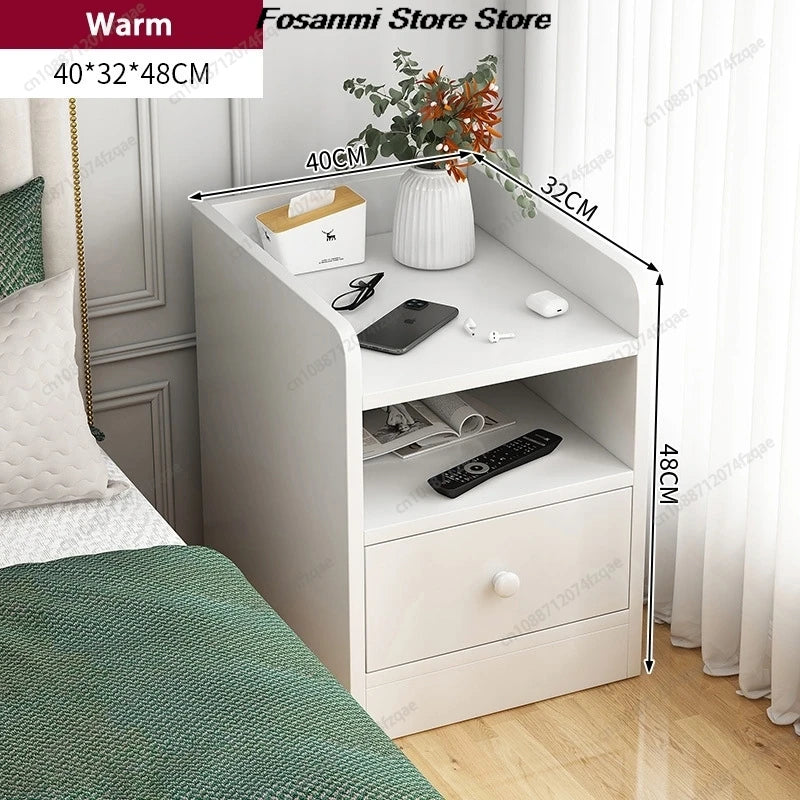 Minimalist Ultra Slim Nightstand Modern Narrow Bedside Table with Open Shelf and Drawers Space Saving Storage for Small Bedroom