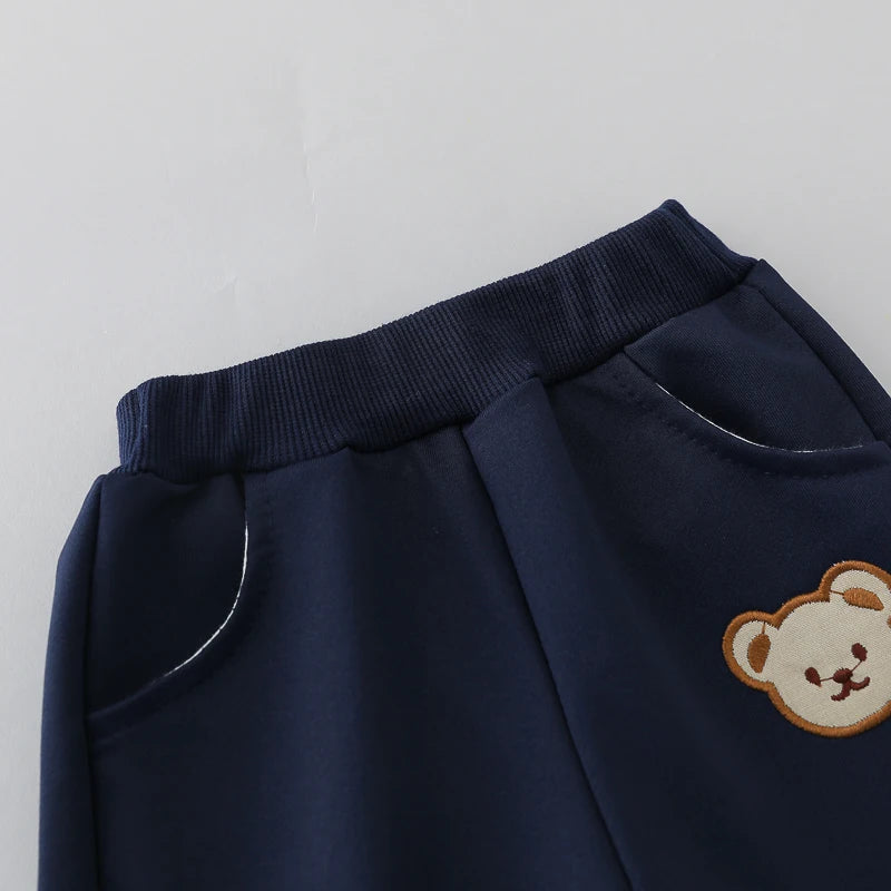 2PCS Children's Set Spring and Autumn Simple Little Bear Head Round Neck Long Sleeve Pants
