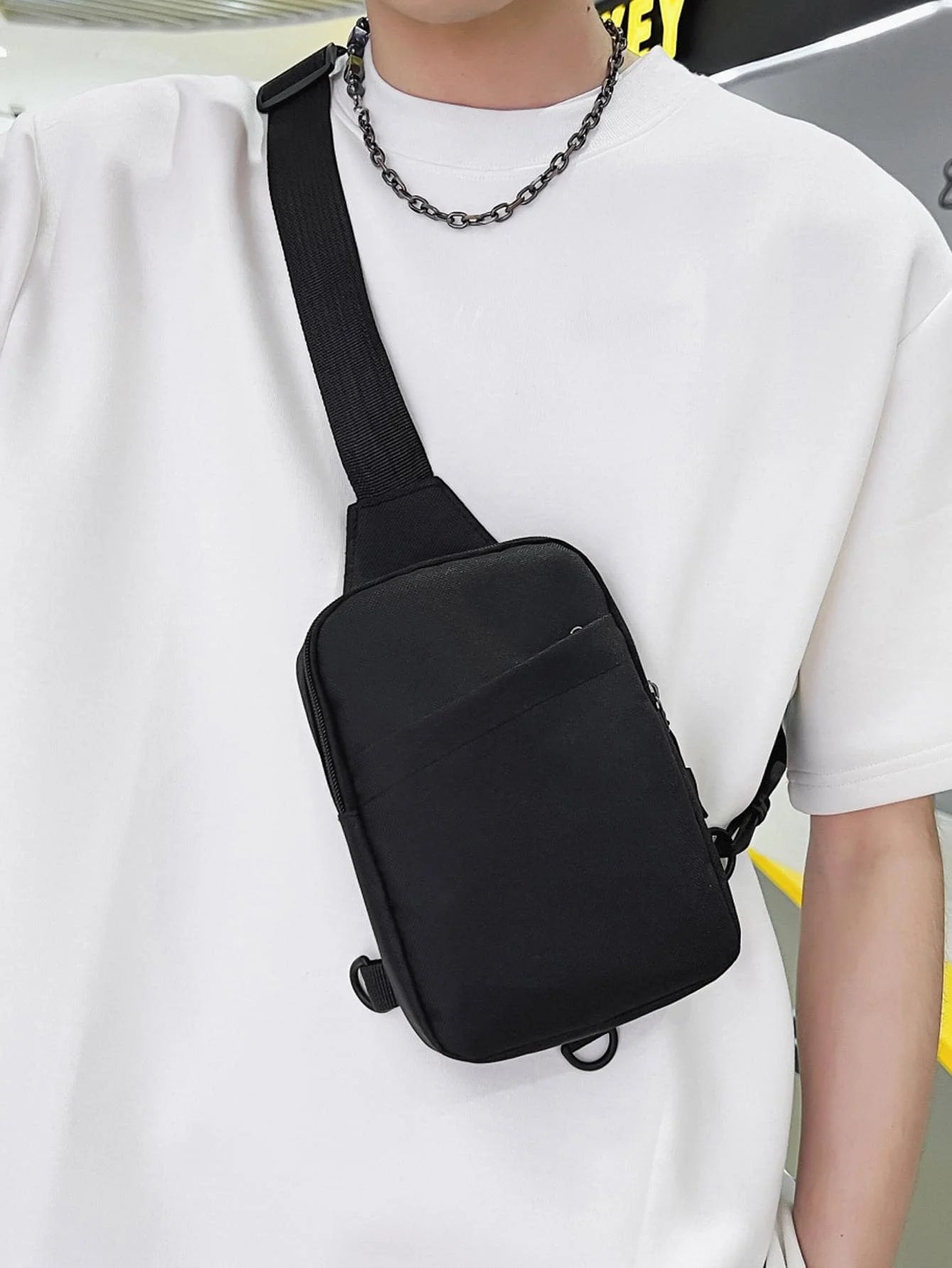 Mini Minimalist Sling Bag Black Messenger Bag Fashion Shoulder Bag Casual Chest Bag Backpack Variable Waist Bag Mobile Phone Bag