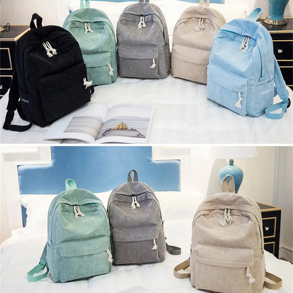 Large Capacity Corduroy Schoolbag Custom Name Solid Color Campus Bag Personalized Travel Simple Corduroy Backpack Unique Gifts
