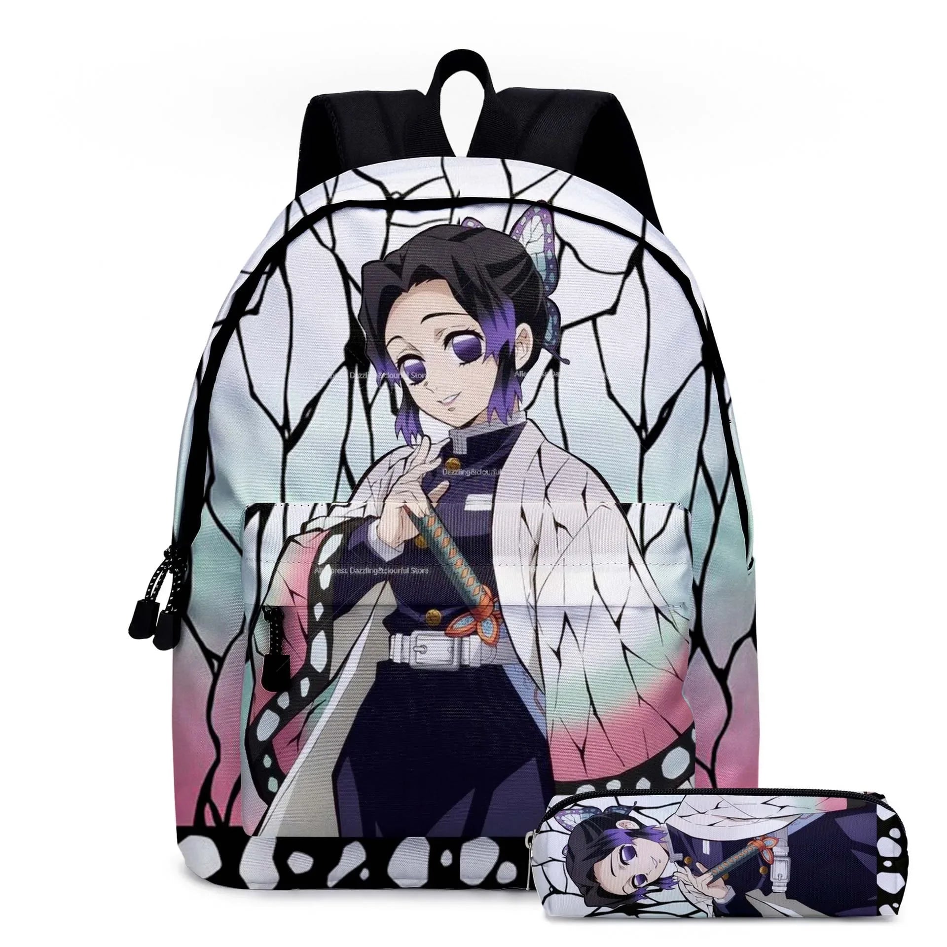 Demon Slayer Nezuko Backpacks 2pcs Girls School Bags Kimetsu No Yaiba Kids Anime Bagpacks Female Male Bookbag Gifts