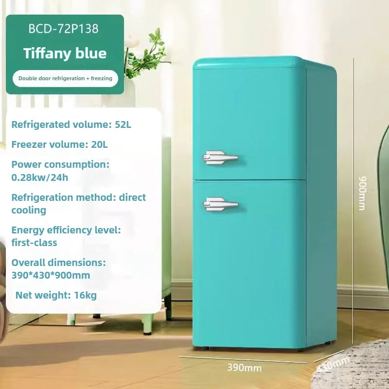 Double Door Refrigeration Freezing Mini Small Medium Silent Energy-saving Retro Refrigerators with Handle for Office Home Hotel