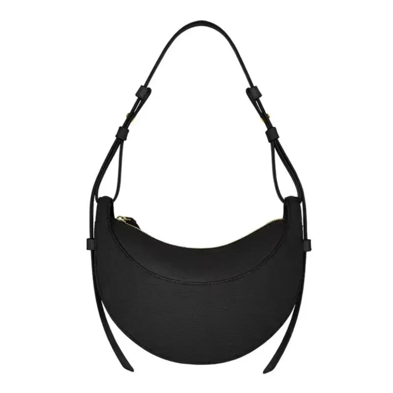 2025 French fashion genuine leather women's shoulder bag, crescent bag, niche design zipper closure shoulder crossbody bag