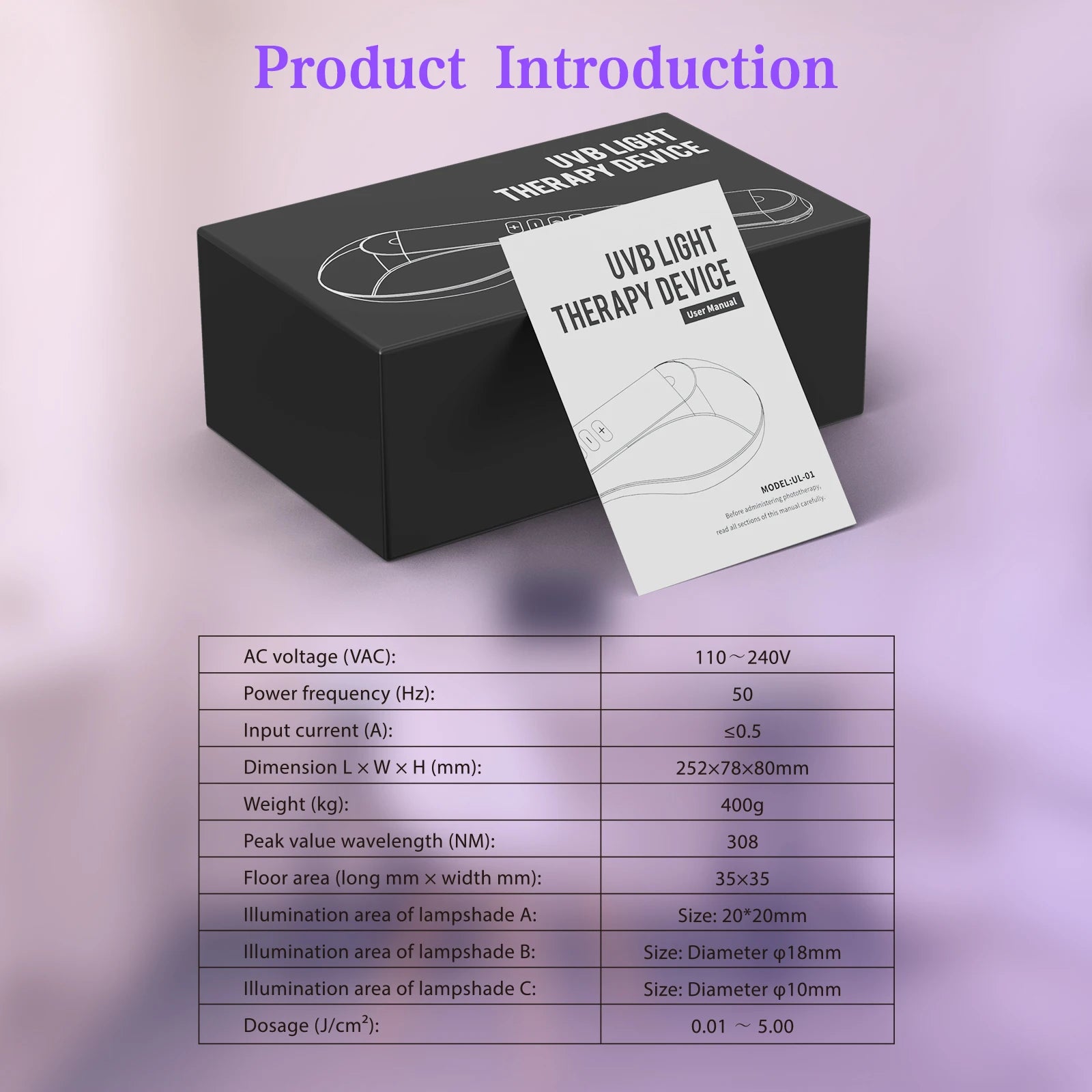 308nm Household Ultraviolet Phototherapy Instrument, Vitiligo Treatment, UVB Lamp Laser for Therapy, Psoriasis, Skin Disease