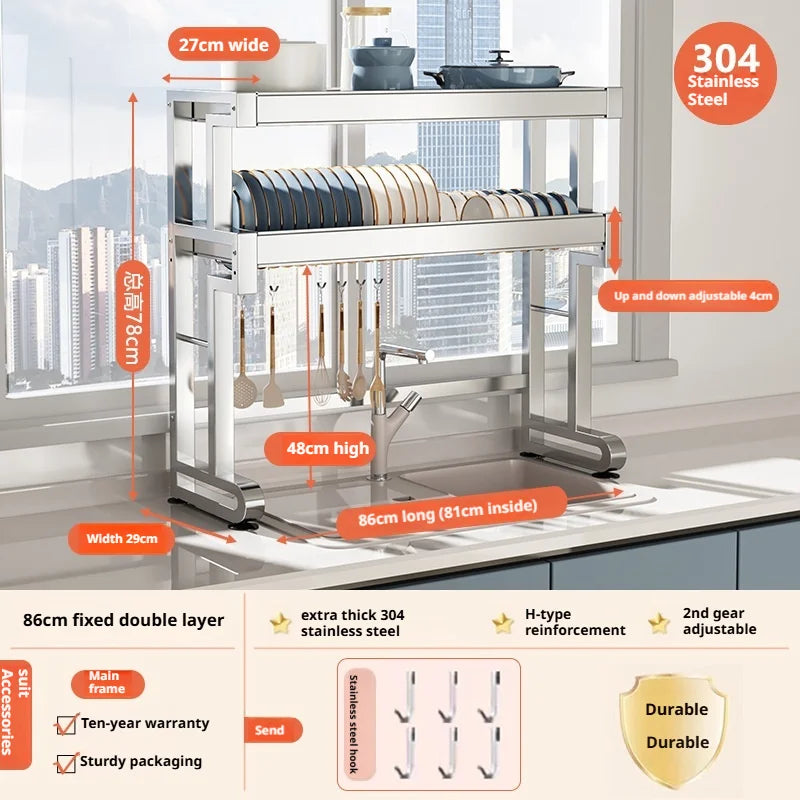 Over Sink Dish Drying Rack Stainless Steel Expandable Drain Bowl Holder Shelf Kitchen Counter Dish Storage Rack Hanger Shelves
