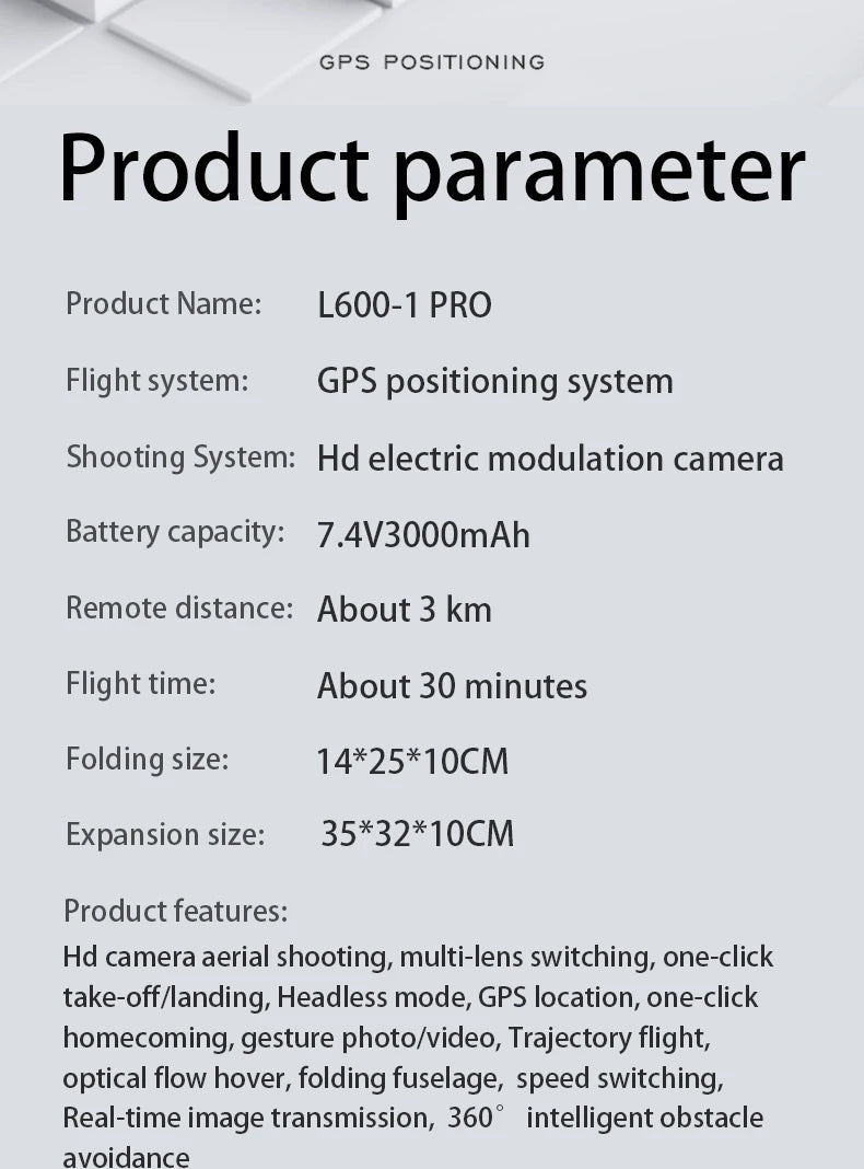 L600-1 Pro GPS Drone 4K Professional HD Dual Camera With Screen 5G WIFI 360°Obstacle Avoidance Brushless Rc Quadcopter Drone