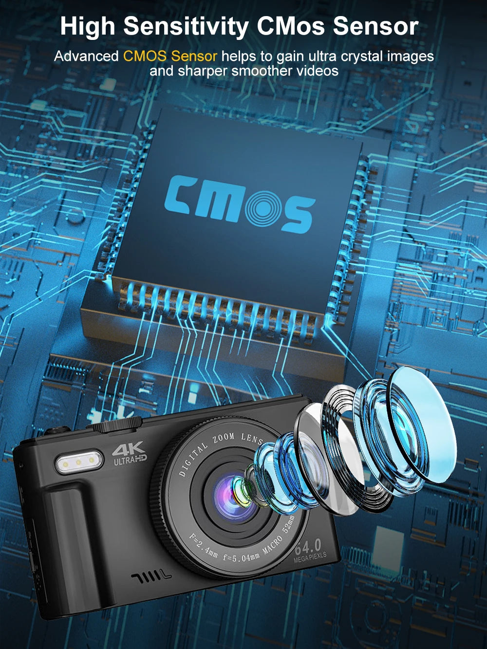 Ourlife AC600 Digital Camera 4K 64MP UHD Cameras 18X Digital Zoom 180° Flip Screen Vintage Vlogging Camera for YouTube Autofocus