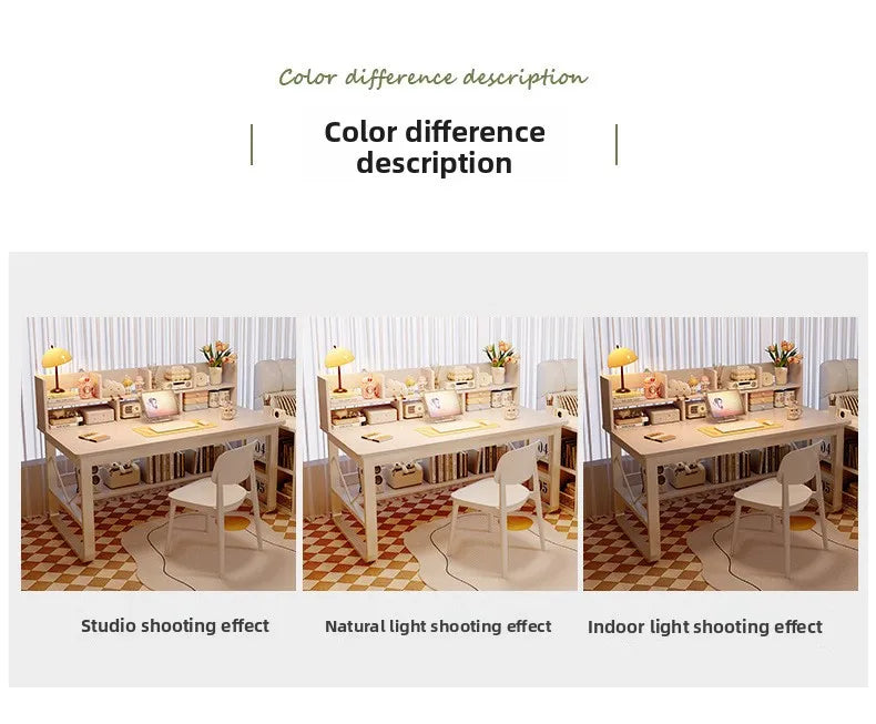 Solid Wood Computer Desk Household Desk Bookshelf Integrated Student Learning Desk Rental House Simple Office Table and Chair