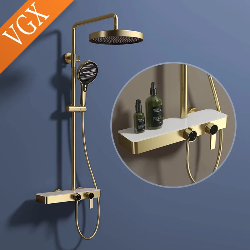 VGX Gold Shower System Set Bathroom Shower Faucet Set 3-way Rainfall Shower Set Shower Mixer Crane with Hand Shower Set Grey