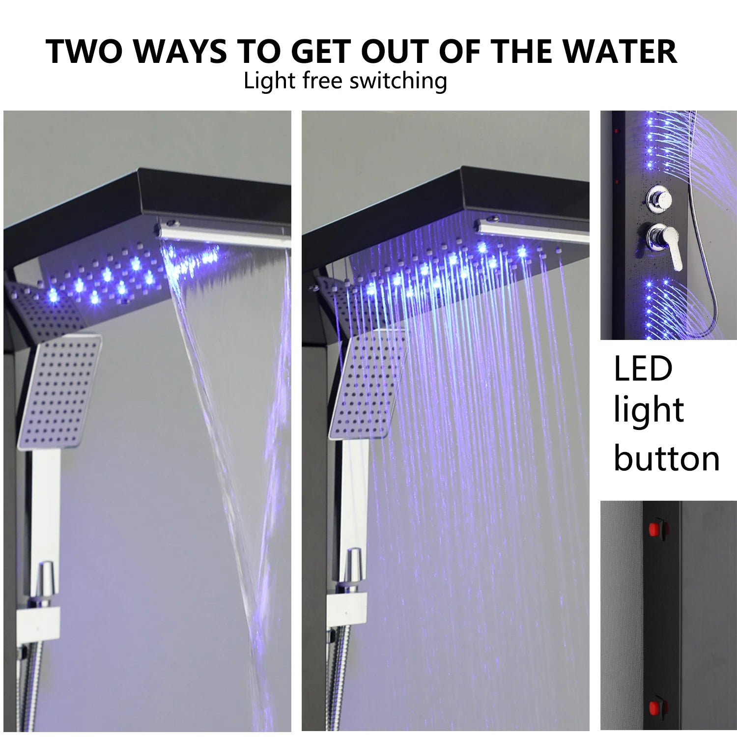 ZAPPO Shower Panel Tower System with LED Rainfall Waterfall Head LED Full Body Jets System Handheld Shower Column w/Tub Spout