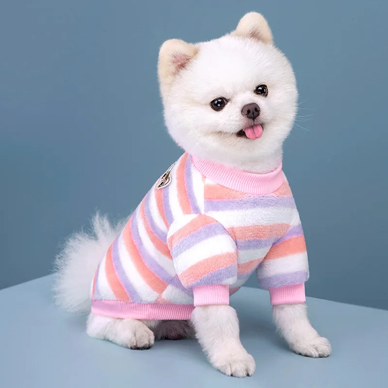 Soft Flannel Warm Dog Clothes Winter Dogs Hoodie Sweatshirt For Puppy Cat Rainbow Striped Clothing Chihuahua Shih Tzu Apparel