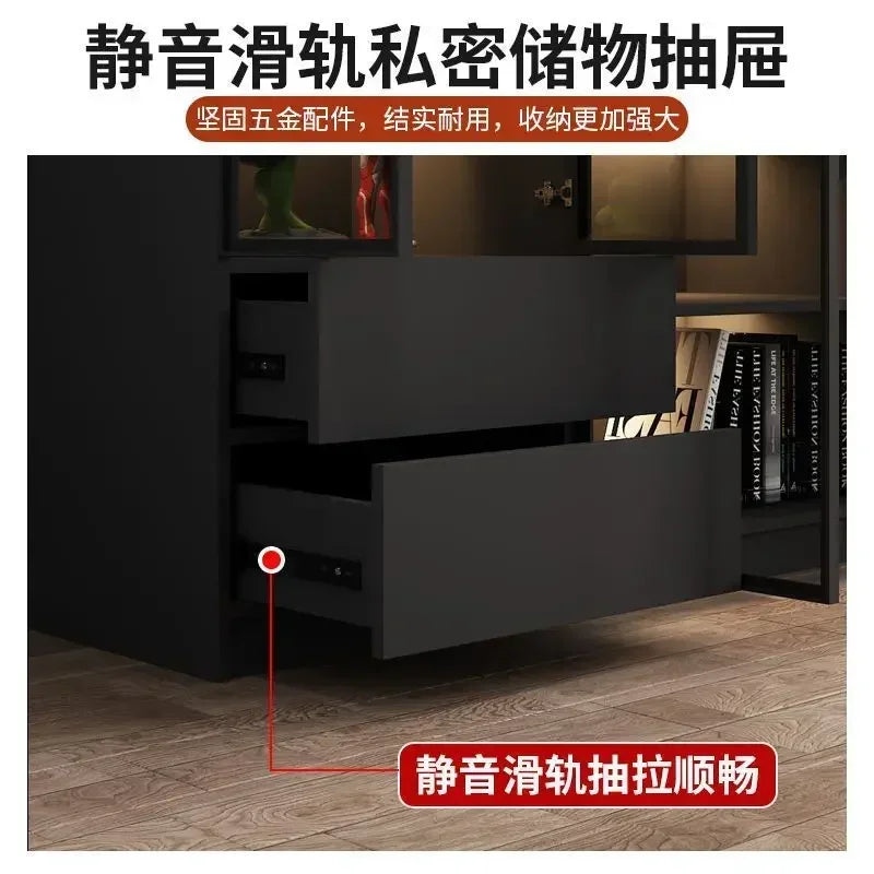 Modern Dust-Proof Bookcase with Glass Door Display Cabinet Modern Luxury Customized Home Living Room Integrated Bookshelf
