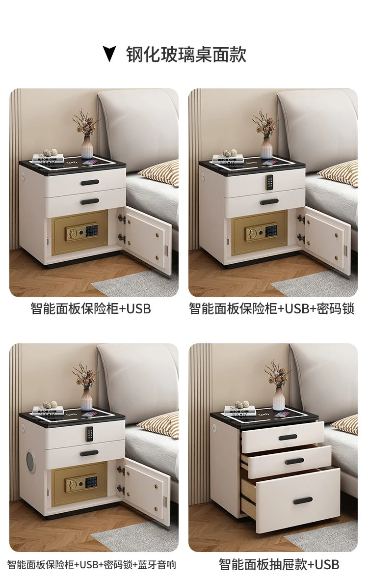 Safe Luxury Bedside Table With Lock Secret Compartment Glamour Metal Nightstands Designer Multifunctional Criado Mudo Furnitures