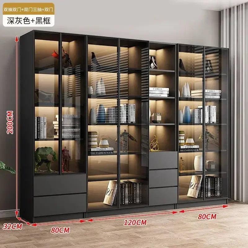 Modern Dust-Proof Bookcase with Glass Door Display Cabinet Modern Luxury Customized Home Living Room Integrated Bookshelf