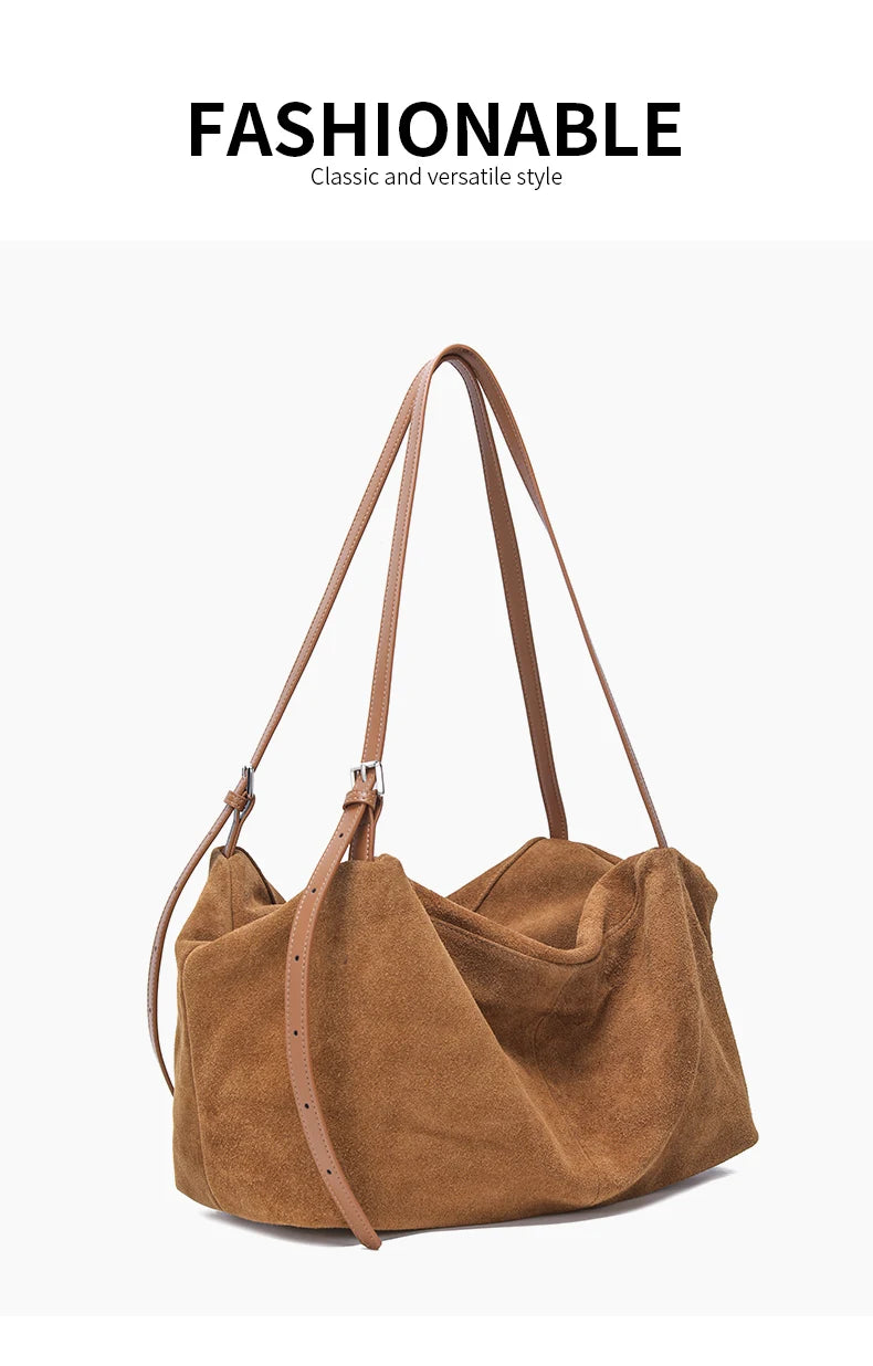 Women's Suede Cow Genuine Leather Shoulder Bags Ladies Soft Cowhide Crossbody Bag Female Design Luxury Lazy Commuting Handbag