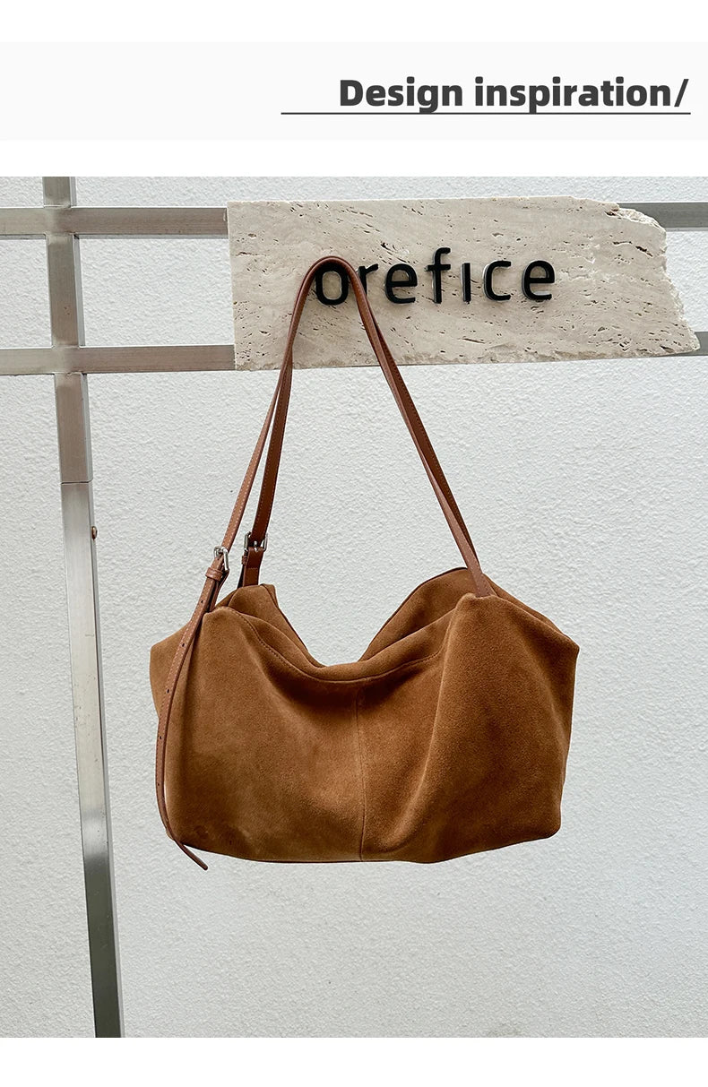 Women's Suede Cow Genuine Leather Shoulder Bags Ladies Soft Cowhide Crossbody Bag Female Design Luxury Lazy Commuting Handbag