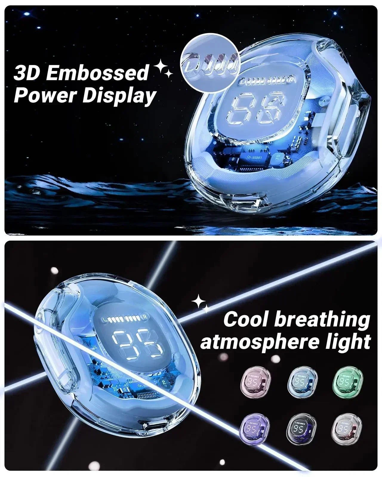 HK6TWS Bluetooth Wireless Earphones LED Power Display Stereo Sound Digital Audio No-Noise Technology for PHONE