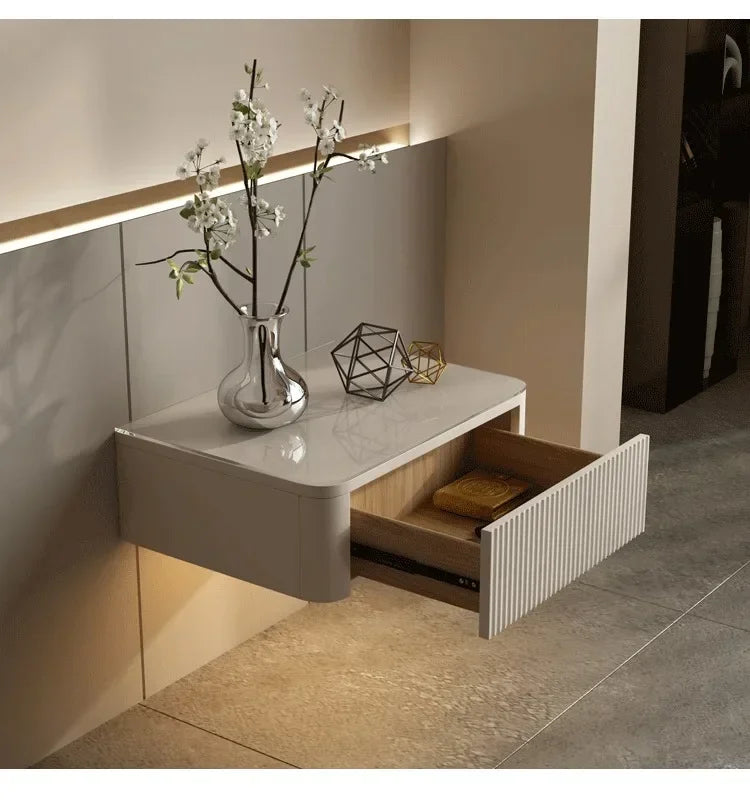 Floating Bedside Table Living Room Designer Nightstands Suspended Nightstand Storage Cabinet Wood Multifunctional Neat Bed Desk
