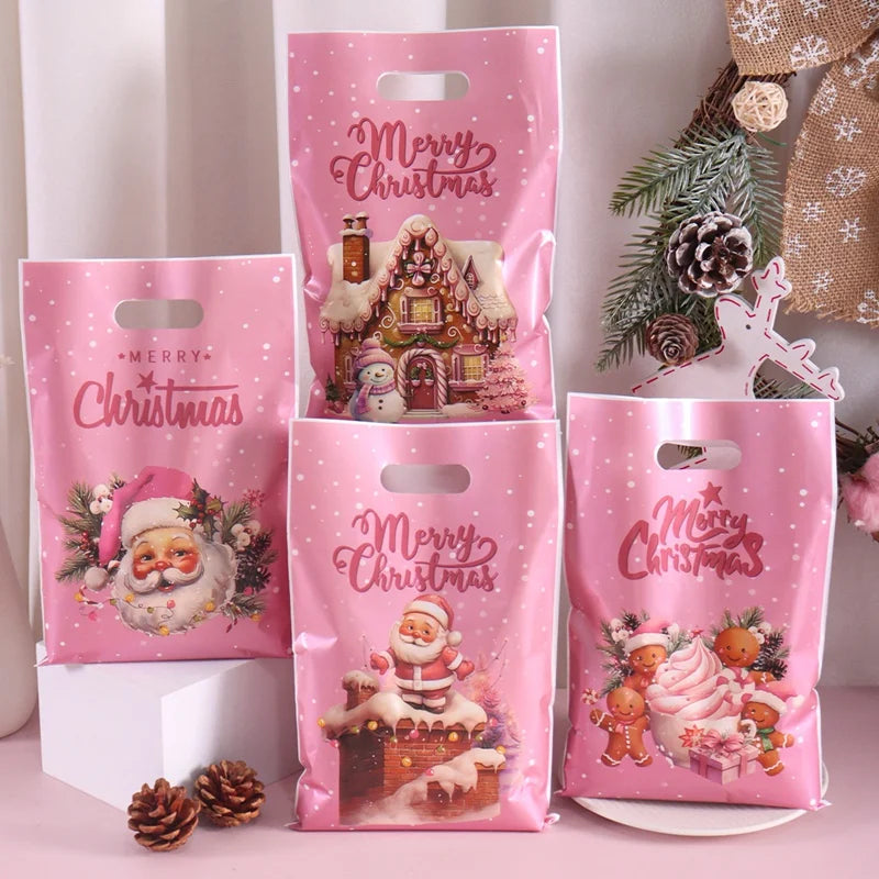 50pcs Christmas Gift Bags Christmas Decorations for Home 2025 Xmas Gifts New Year 2026 Santa Claus Snowman Candy Packaging Bags