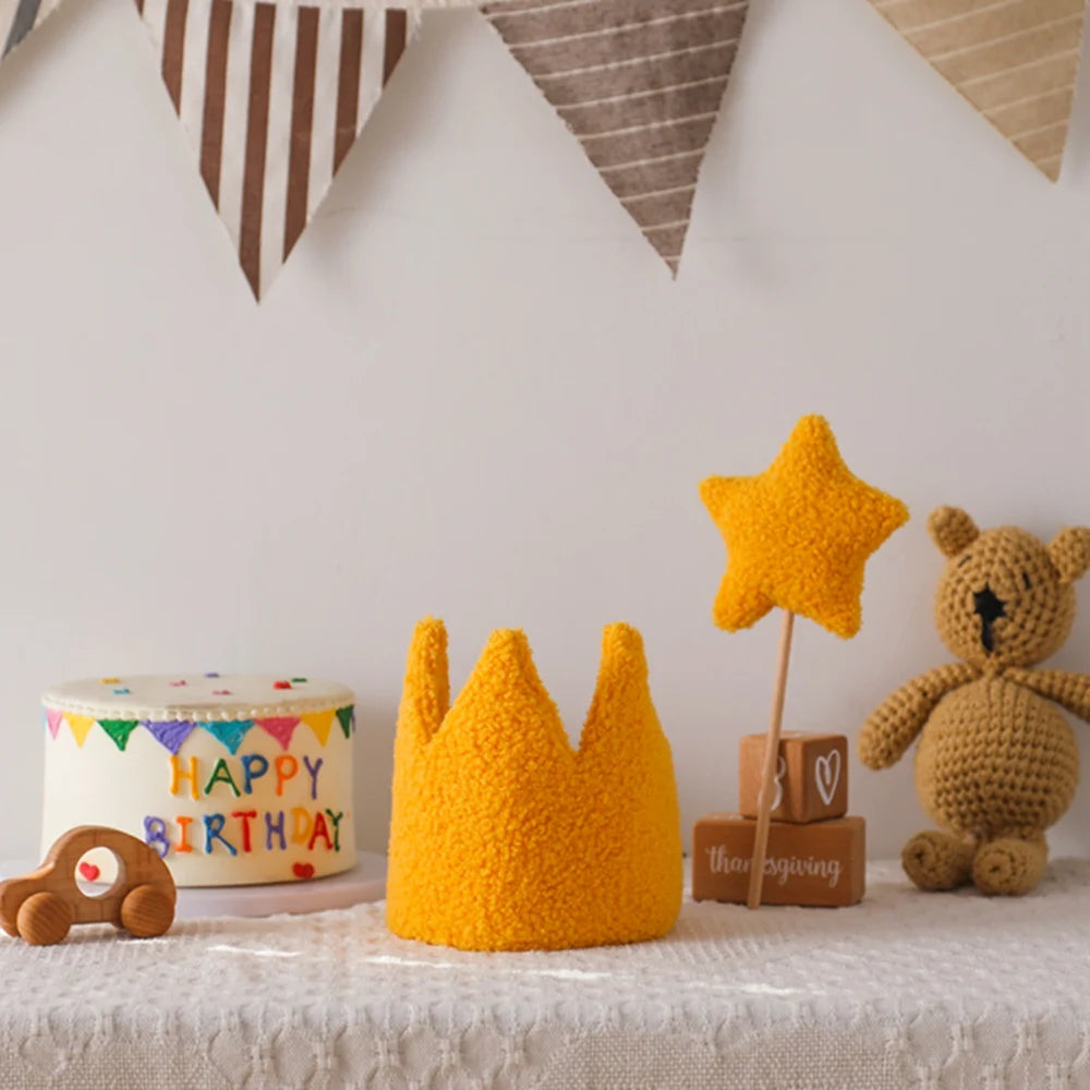 Baby Teddy Velvet Balloon Crown Hat Headwear Star Fairy Stick Happy Birthday Party Decoration Newborn Photography Accessories