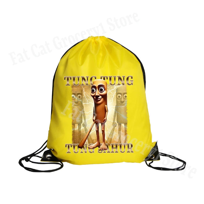 Tralalero Tralala Drawstring Backpack Tungtung Sahur Brainrot Kids Cartoon Travel Shoulders Bag New Outdoor Sport Rucksack Gift