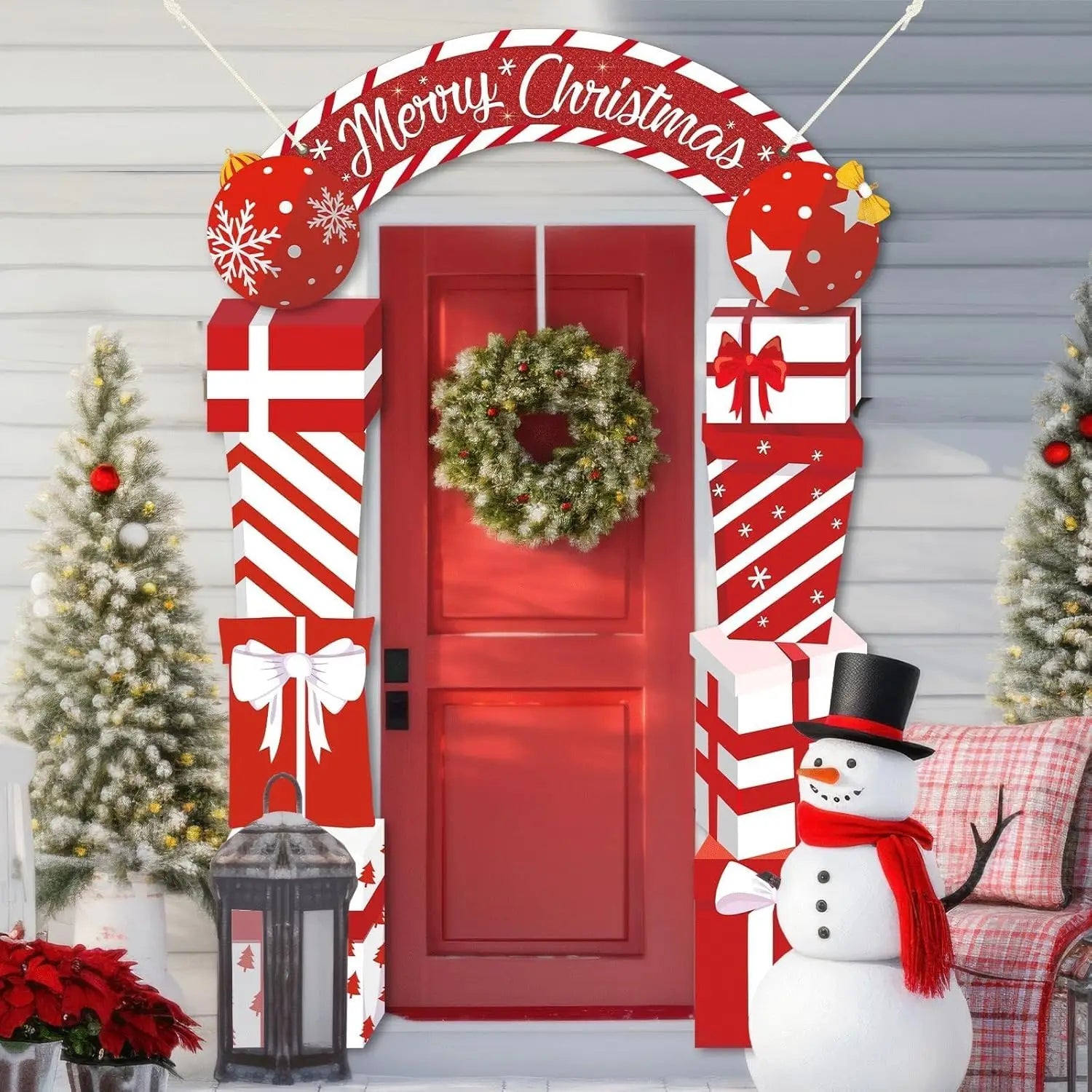 3Pcs Christmas Door Decoration Merry Christmas Porch Sign Front Door Banner Xmas Hanging Decoration Holiday Gift Backdrop