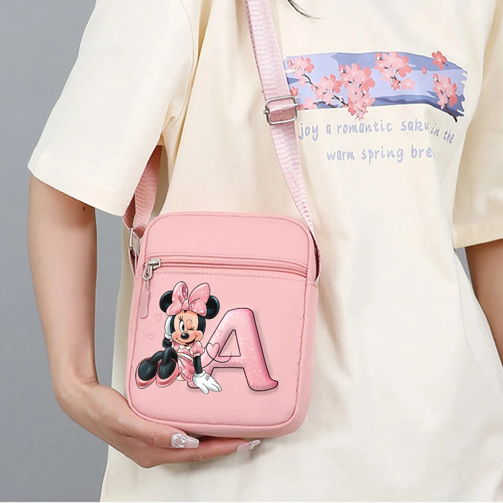 Mickey Minnie Disney Women Pink Shoulder Bag Fashion Mini Oxford Mobile Phone Bag Crossbody Bag Kawaii Ladies Waist Pack Gift