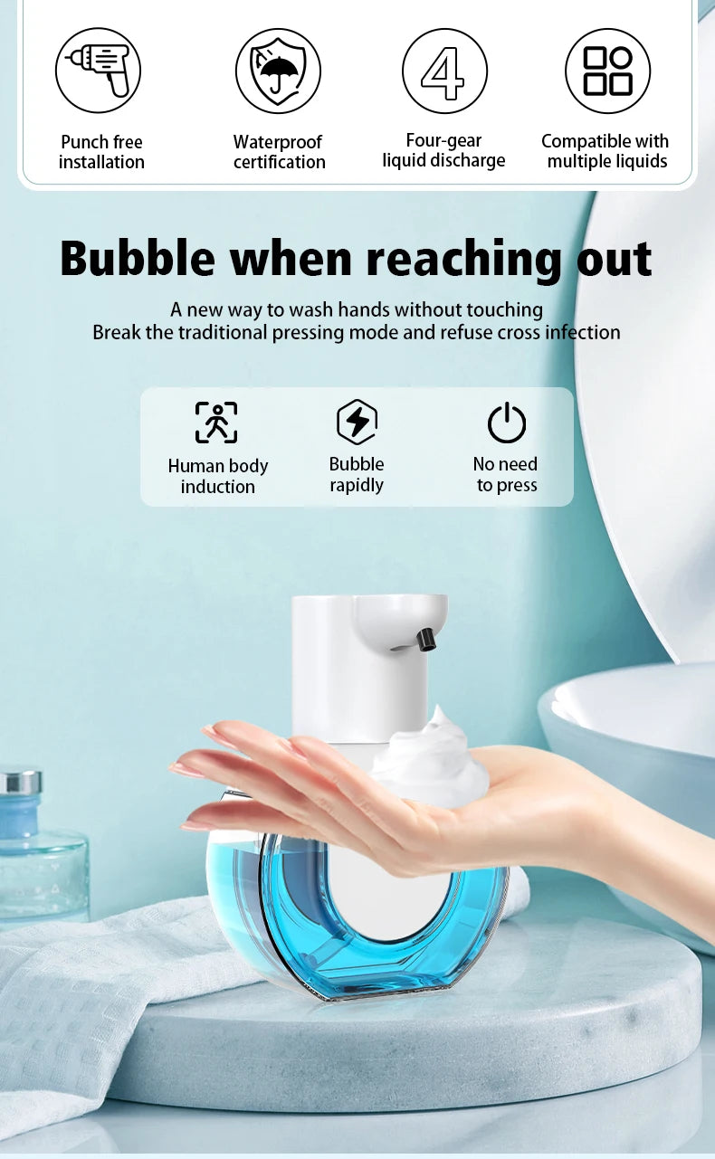 Soap Dispensers Touchless Automatic Foam Bathroom Smart Washing Hand Machine with USB Charging White High Quality ABS Material