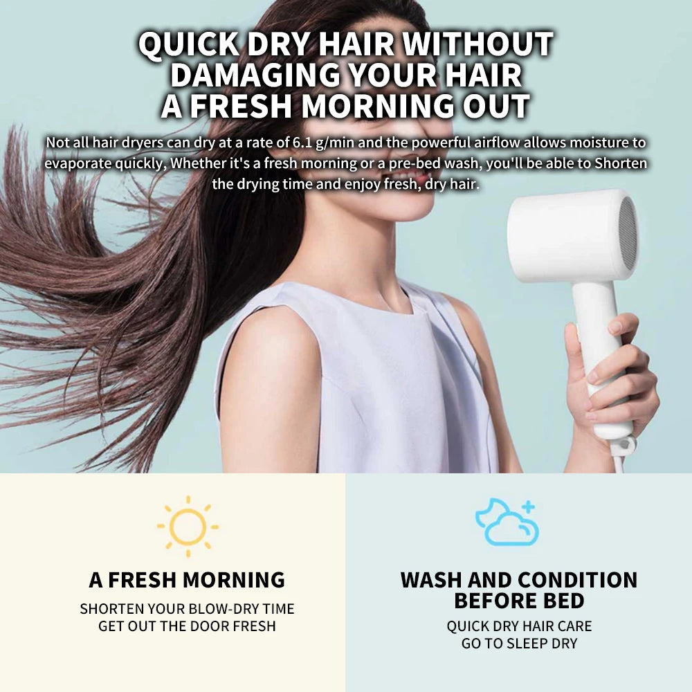 XIAOMI MIJIA Mi Ionic Hair Dryer H300 Quick Dry Negative Ion Hair Care Professional For Home 1600W Electric Hair Dryers Diffuser