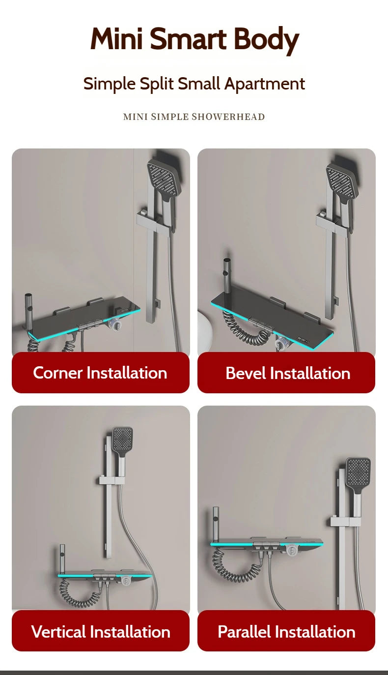 Grey Brass Waterfall Wall Mount Smart Temperature Digital Display Bathtub Faucet Bathroom Faucet Bath Shower Faucet Mixer Crane