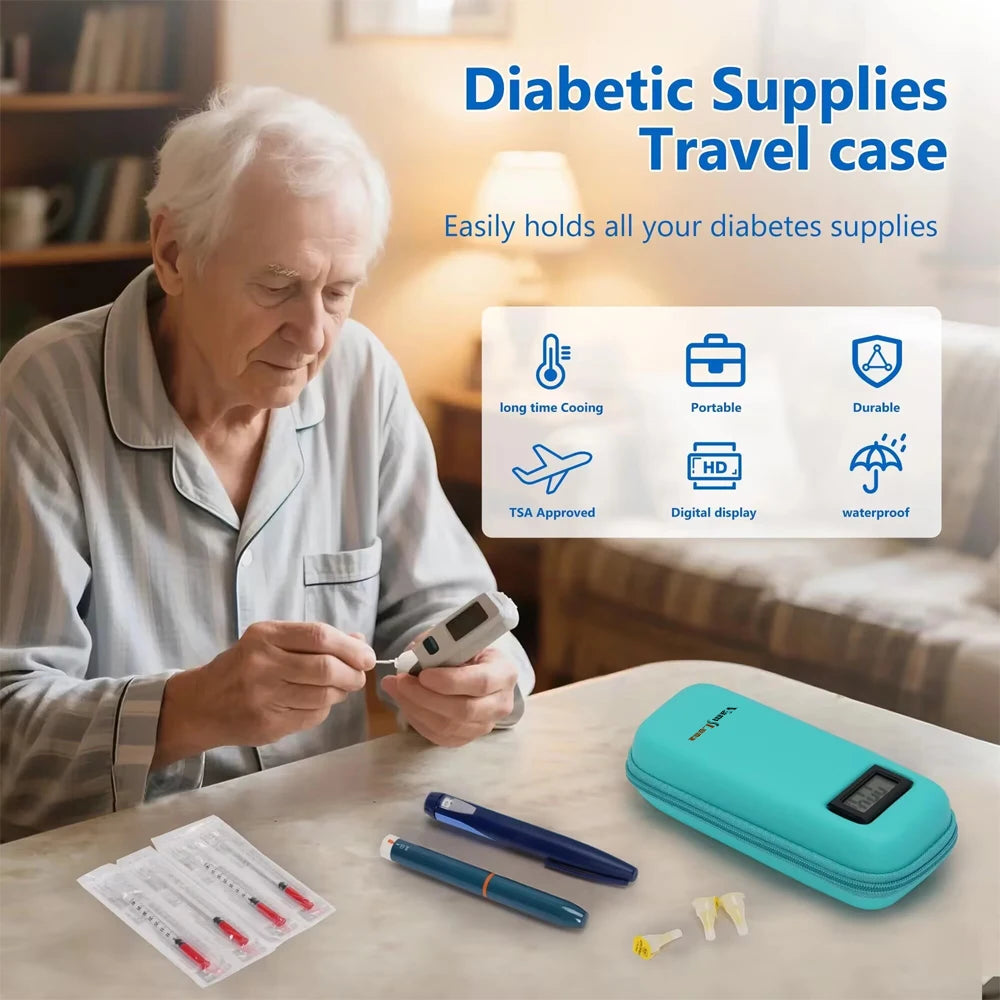 Waterproof Insulin Cooler Daily Travel Case with 2 Ice Pack With Thermometer Display Diabetic Cooler Medication Refrigerated Bag