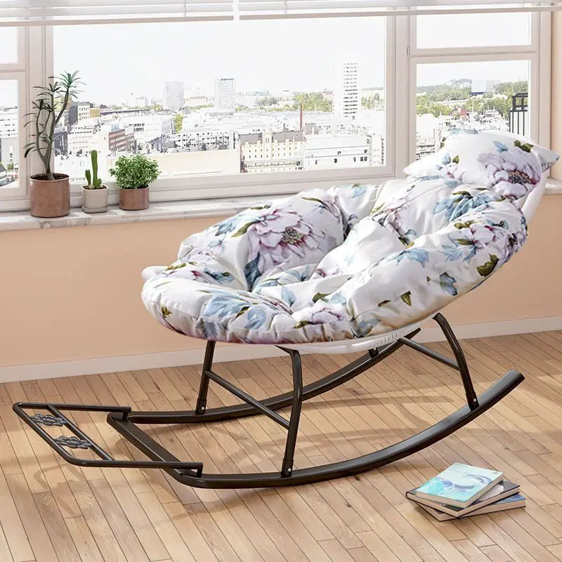 Rocking Recliner Garden Chair Widened Rocking Recliner Rattan Rainbow Rocking Chair Home Living Room Leisure Recliner