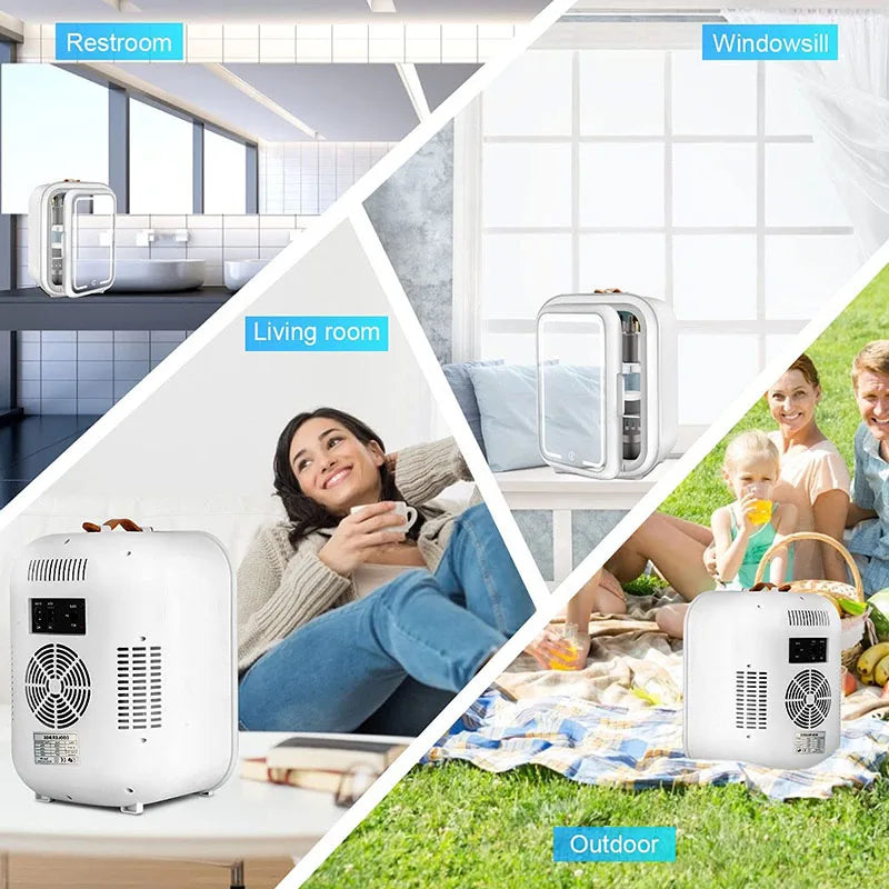 10L Refrigerator Vanity Mirror 2-in-1 Large Capacity Portable Dresser Vanity Mirror Car Bedroom Mini Small Refrigerator