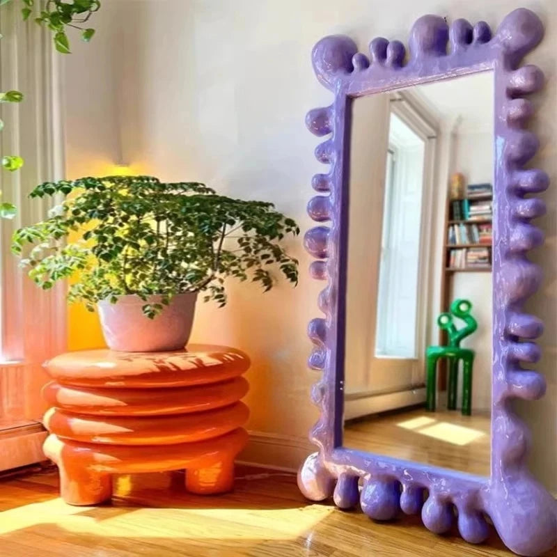 Nordic Full Length Mirror Purple Clothing Store Cute Luxury Art Mirror Bedroom Floor Hallway Espejos Decorativos Room Decoration