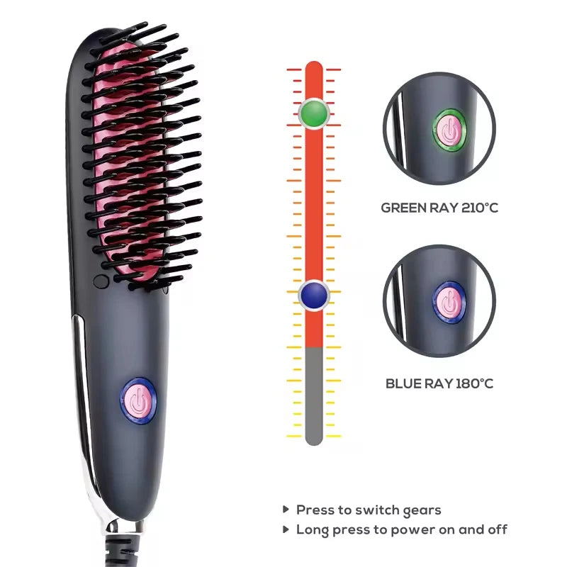 Hot Selling Fast Heating Negative Ion Straight Hair Brush Portable Ceramic Coating Straight Hair Comb Can Straighten Beard