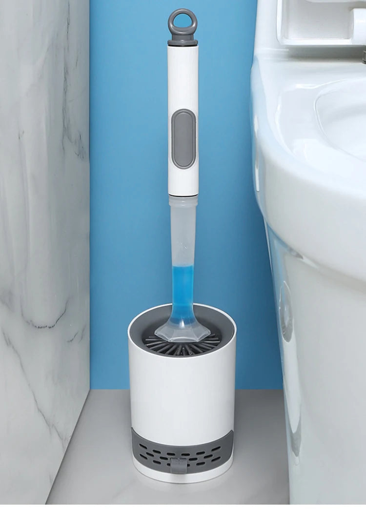 Toilet Brush Holder Set Silicone Toilet Brush with Refillable Handle Dispenser Bathroom Scrubber Cleaner Toilet Brush