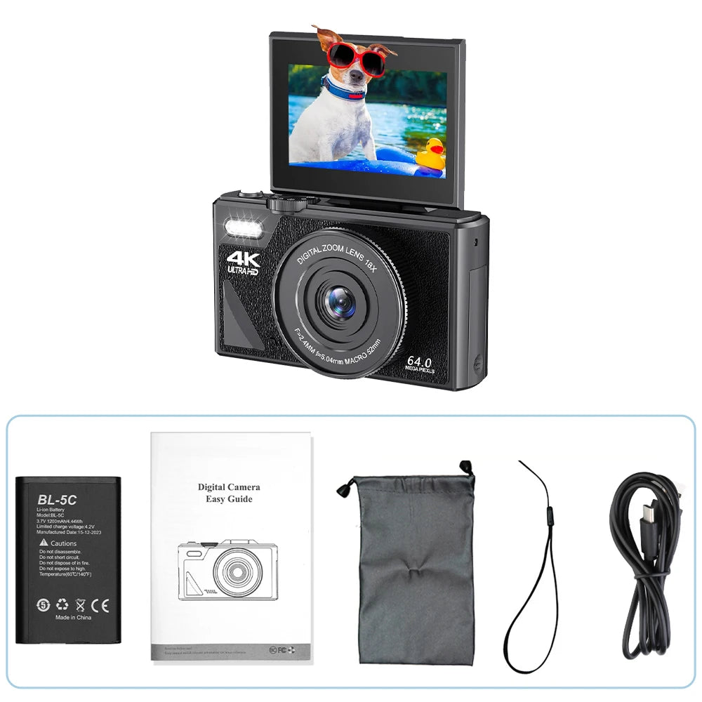 64MP Digital Photography Camera 3.0" Flip Screen WIFI 18X Digital Zoom 4K Vintage Vlog Video Recorder YouTube Webcam Cameras