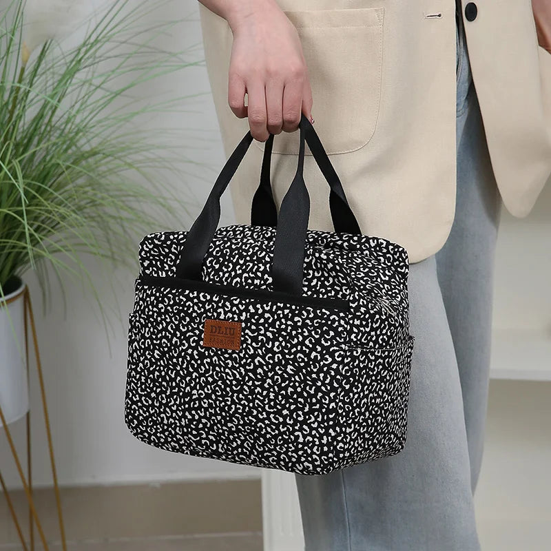 Thickened Nylon Fabric Lunch Bag with Aluminum Foil Inner Large Capacity Portable Lunch Box Storage Bag for Work Picnic Scho