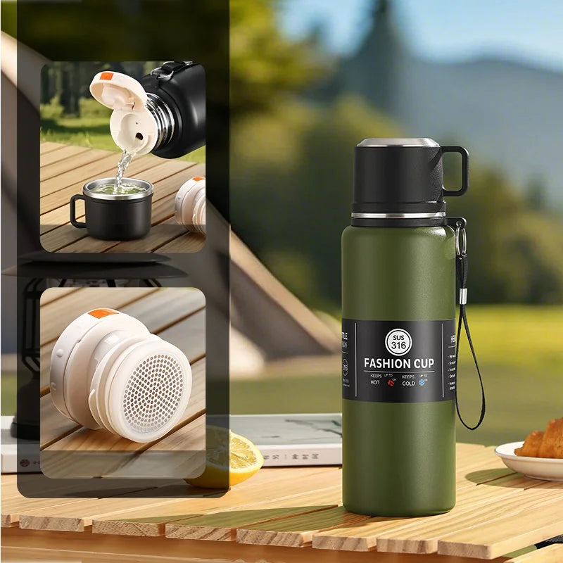 600-1500ml 316 Stainless Steel Vacuum Flasks Insulated Water Bottle Keep Cold and Hot Thermos Bottle for Coffee Tea Thermal Mug