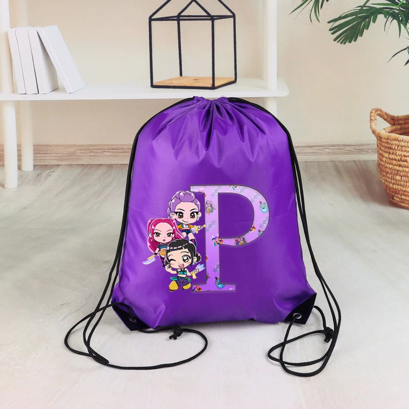KPop Demon Hunters Drawstring Backpack Portable Foldable Storage Bag Reusable Sack Yoga Sport Organizer Travel Sundries Pouch