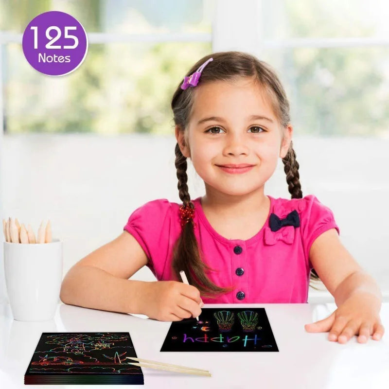 100PCS Rainbow Reveal Craft Kit with Wooden Stylus, Parent-Child Activity Gift for Kids Ages 5-12 (Non-Toxic Coating)