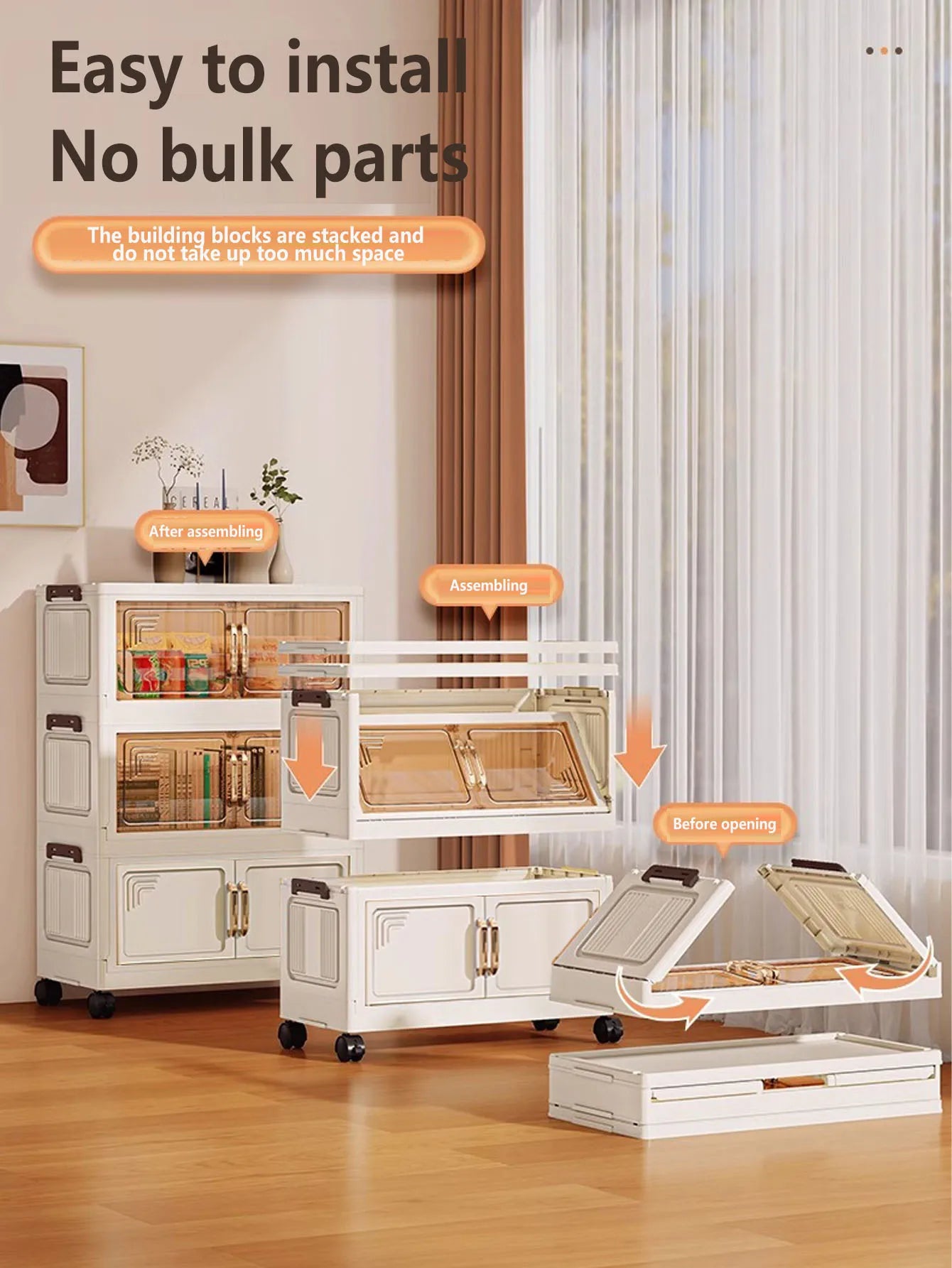 45/55/65cm Length Multifunction Storage Cabinet Large Capacity Foldable Easy-to-Install Storage Box Dustproof Wardrobe