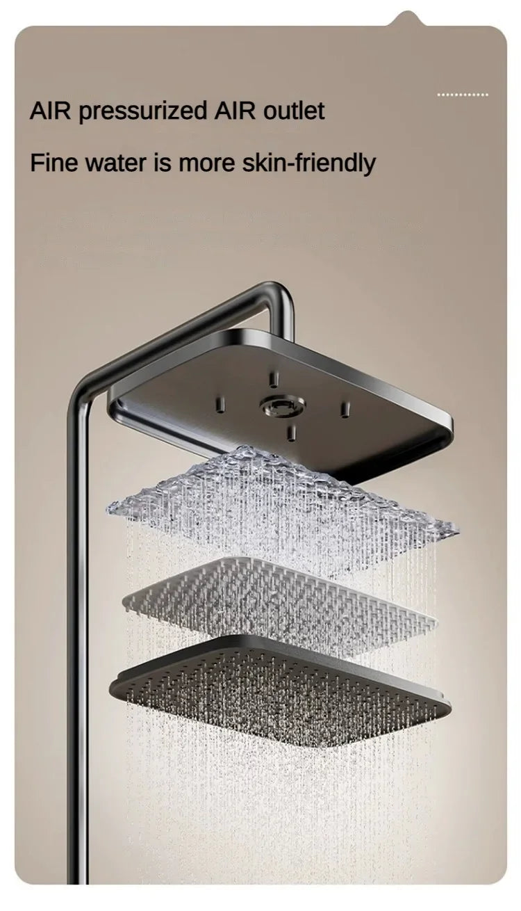 Grey shower Set Four-Function Smart Digital Display  Shower System Rainfall Pressurized Wall-mounted Piano Key Shower Faucet Set