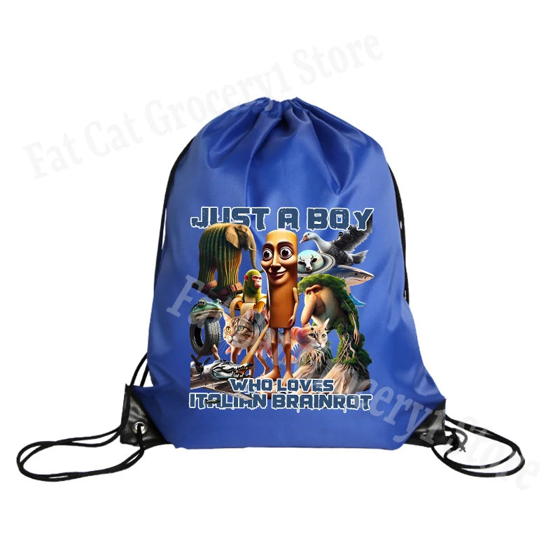 Tralalero Tralala Drawstring Backpack Tungtung Sahur Brainrot Kids Cartoon Travel Shoulders Bag New Outdoor Sport Rucksack Gift