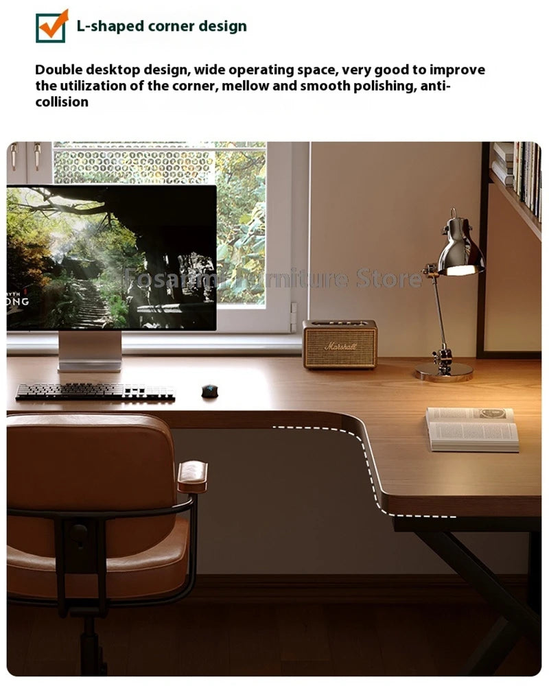 Industrial Style Solid Wood Office Desk Space-Saving L-Shaped Corner Computer Desk Home Writing Gaming PC Table with Steel Legs