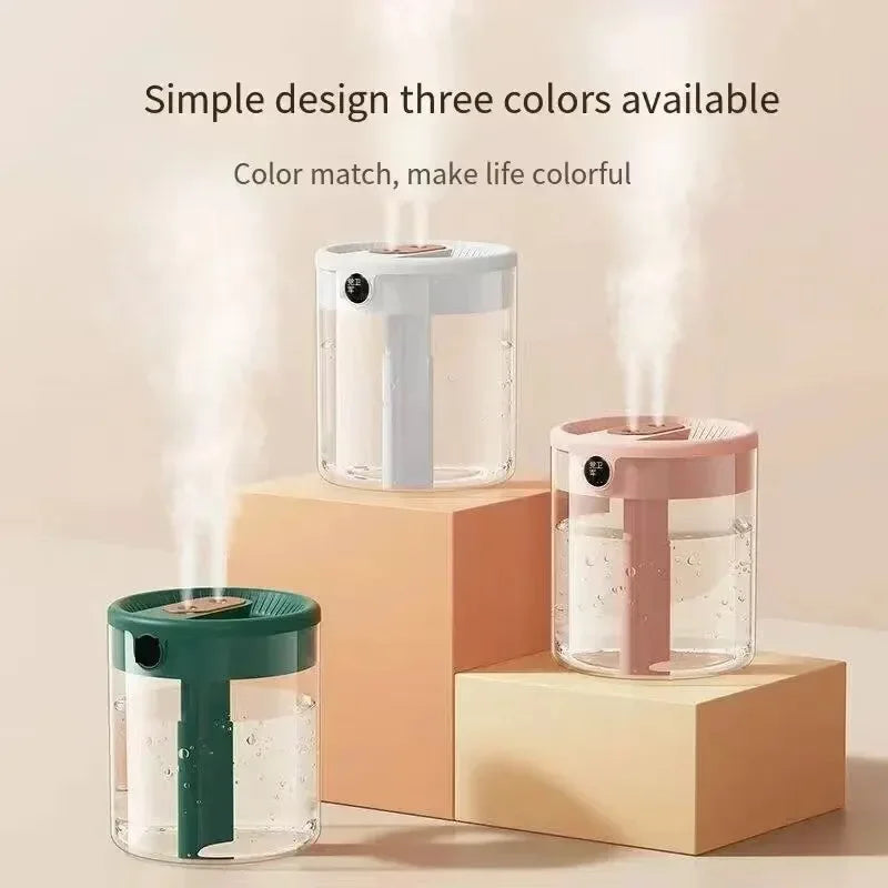 Dual Spray Humidifier USB Large Capacity Home 2L Quiet Bedroom LED Digital Display Night Light Office Desktop Mini Diffuser