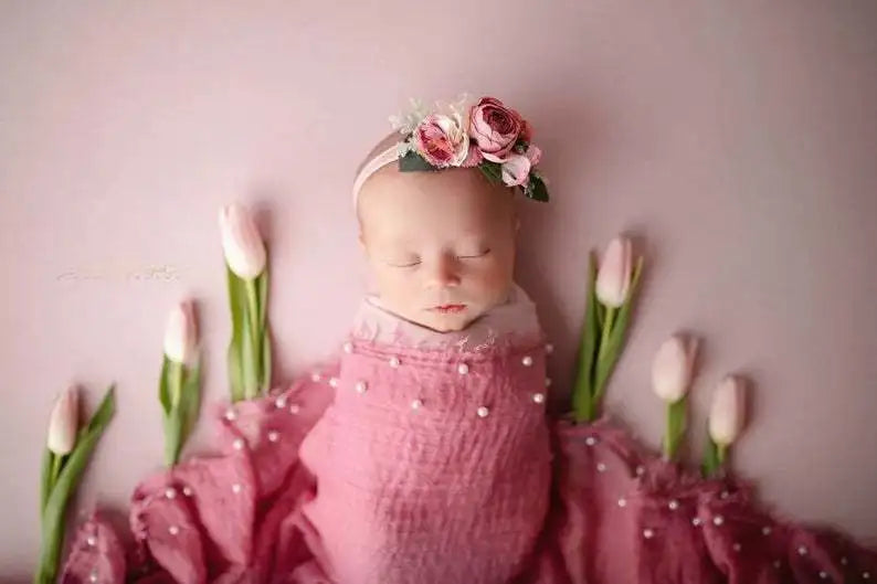 Newborn Photography Prop Baby Wraps with Pearls Soft Stretch Wrap Blanket Little Babe Cloth Accessories Swaddle Photo Accessori