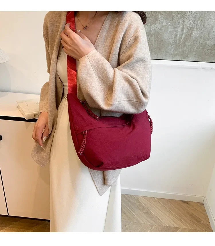 Solid color trendy shoulder bag, personalized multifunctional canvas bag, daily minimalist dumpling bag