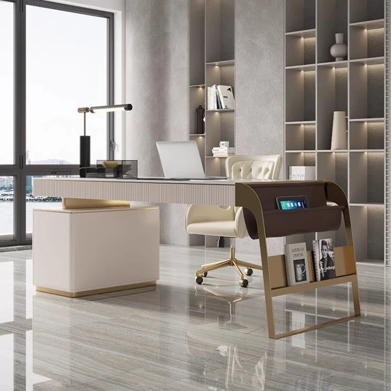 Nordic office desk with cabinets Modern high-end luxury countertop computer desk Elegant Design mesa para computador furniture